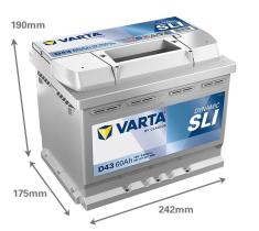 VARTA D43 - VARTA DINAMIC SLI  60AH  540A+I D43  242X175X190