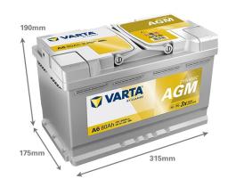 VARTA A6 - BATERIA VARTA  DINAMIC AGM 80AH 800A 315X175X190 START/STOP